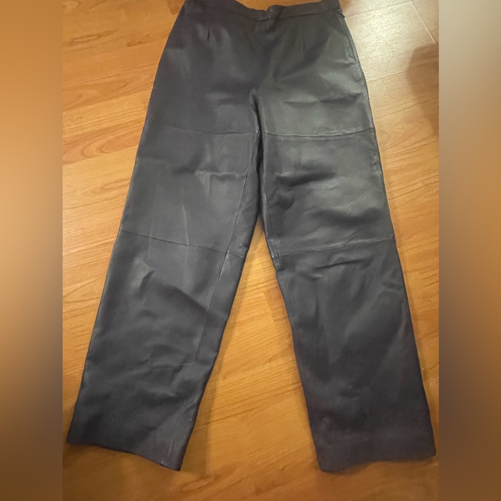 Terry Lewis Classic Luxuries Genuine Leather Pants Womens 12P Blue Elastic Waist
